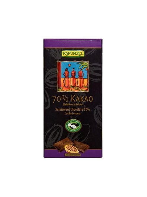 Rapunzel Bio csokoládé, svájci keserű csokoládé 70%-os 80 g