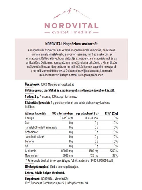 Nordvital Magnézium-aszkorbát por 200 g 
