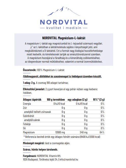 Nordvital Magnézium-L-laktát por 200 g 