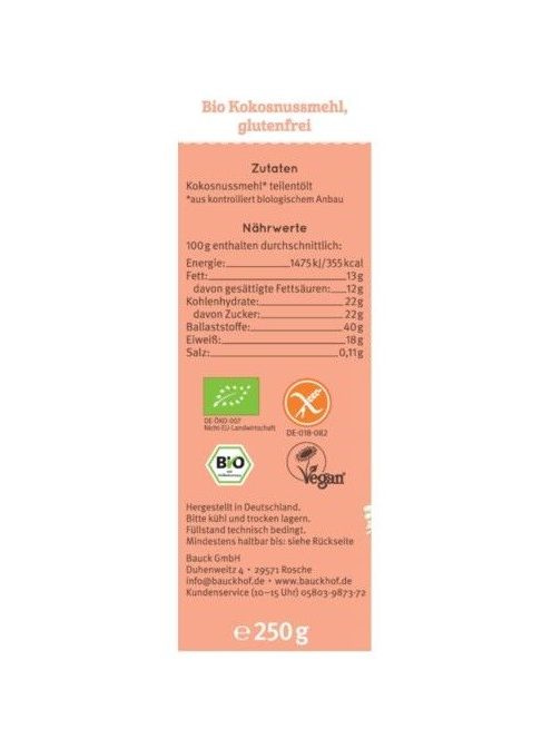 Bauckhof Bio kókuszliszt - gluténmentes 250 g 