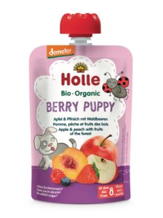   Holle Bio Berry Puppy - Tasak alma, őszibarack erdei gyümölcsökkel 100 g