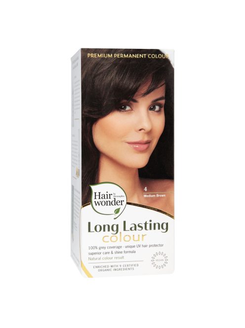 Hairwonder by  HennaPlus női tartós hajfesték, barna árnyalat, középbarna (4) (Long Lasting Colour, Medium Brown)