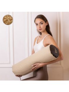   PRANA Premium Tönkölyhéj + Bombay Collection huzat 70x20 cm yoga henger - Beige (párna és huzat egyben)