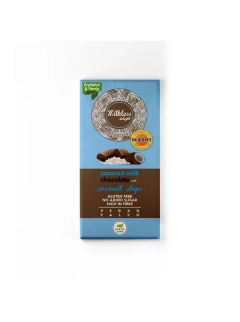 Dia-Wellness - Health Market Milkless Delight Kókusztejes csokoládé kókuszchipsszel 80g