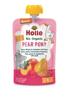   Holle Bio Pear Pony - Tasak körte, őszibarack, málna tönköllyel 100 g