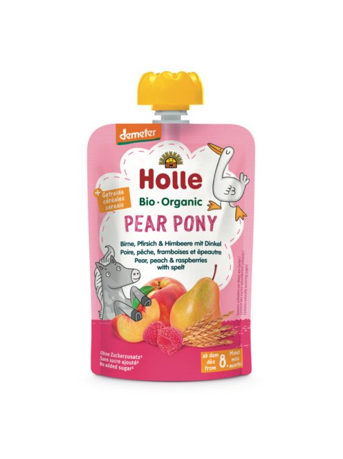 Holle Bio Pear Pony - Tasak körte, őszibarack, málna tönköllyel 100 g