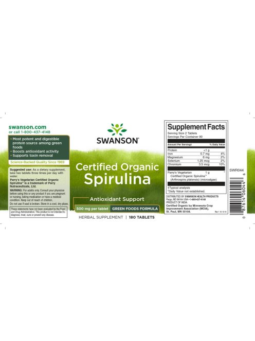 Swanson Spirulina Alga Tabletta 500mg 180 db