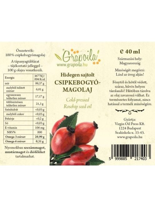 Grapoila Csipkebogyómag-Olaj 40 ml