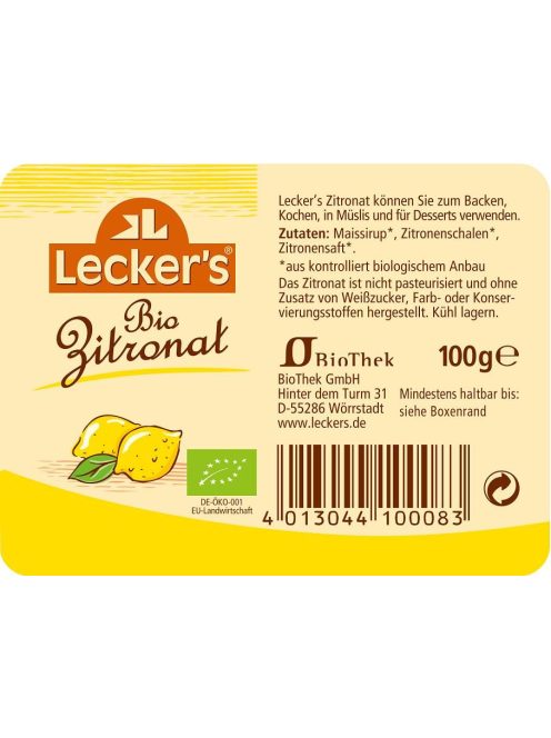 Lecker's Bio citronat-kandírozott citromhéj 100 g