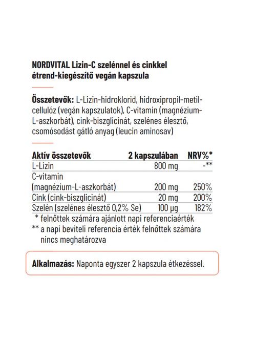 Nordvital Lizin-C 60 db vegán kapszula 