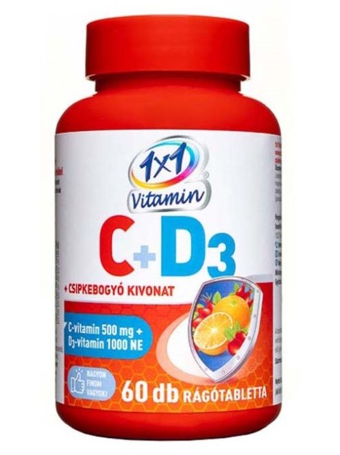 1x1 Vitaday C-vitamin 500mg+d3+csipkebogyó rágótabletta narancs 60 db