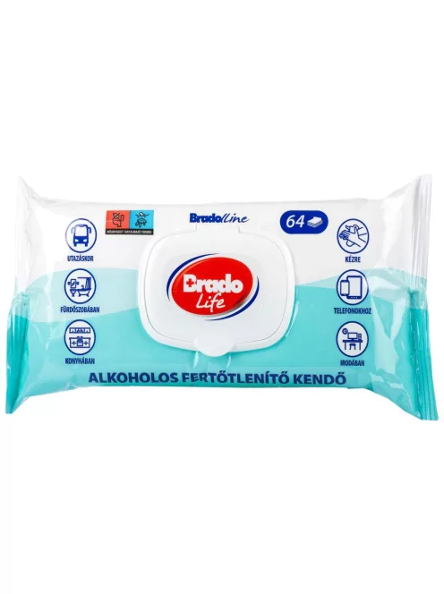 Bradolife Fertőtlenítő kendő 64db kupakos
