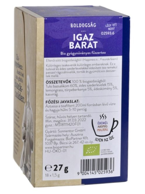 Sonnentor Bio Boldogság - Igaz barát - herbál teakeverék - filteres 27 g