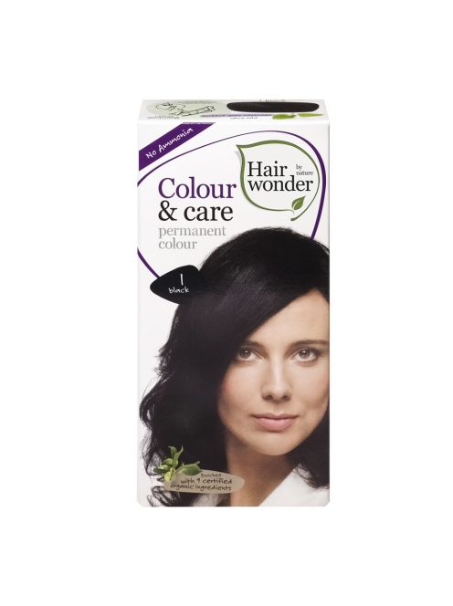 Hairwonder by nature hajfesték, Colour & Care 1.0 fekete 100 ml
