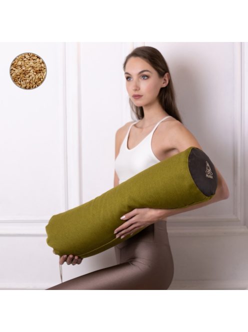 PRANA Premium Tönkölyhéj + Bombay Collection huzat 70x20 cm yoga henger - Olive Green (párna és huzat egyben)
