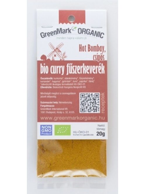 Greenmark Bio curry fűszerkeverék csípős hot bombay 20 g