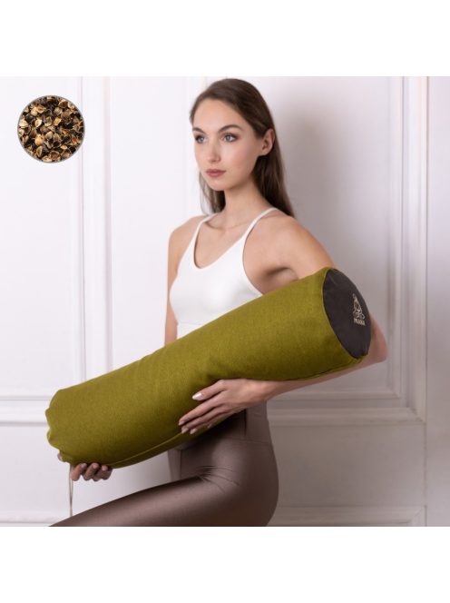 PRANA Premium Hajdinahéj + Bombay Collection huzat 70x20 cm yoga henger - Olive Green (párna és huzat egyben) 