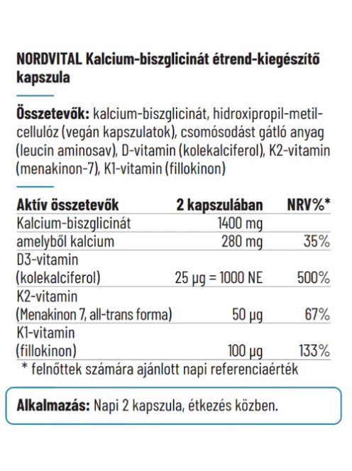 Nordvital Kalcium-biszglicinát 750 mg 60db 